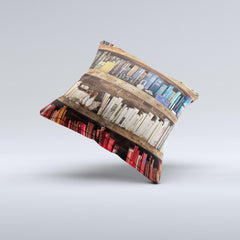 Vintage Bookcase V1 Ink-Fuzed Decorative Throw Pillow - Ink and Latte
