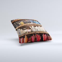 Vintage Bookcase V1 Ink-Fuzed Decorative Throw Pillow - Ink and Latte