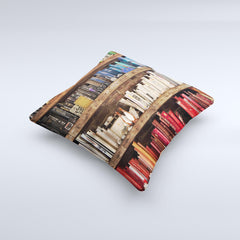 Vintage Bookcase V1 Ink-Fuzed Decorative Throw Pillow - Ink and Latte