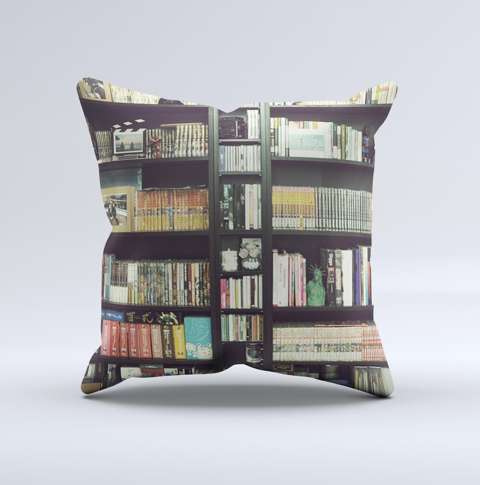 Vintage Bookcase V2 Ink-Fuzed Decorative Throw Pillow - Ink and Latte