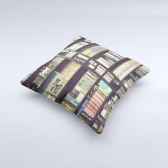 Vintage Bookcase V2 Ink-Fuzed Decorative Throw Pillow - Ink and Latte