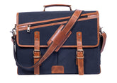 16 Inch Canvas Leather Briefcase Computer Laptop Book Large Satchel