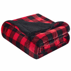 Buffalo Red and Black Reversible Velvet And Sherpa Throw Blanket - Ink and Latte