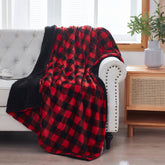 Buffalo Red and Black Reversible Velvet And Sherpa Throw Blanket - Ink and Latte