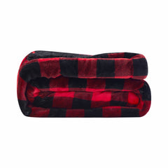 Buffalo Red and Black Reversible Velvet And Sherpa Throw Blanket - Ink and Latte