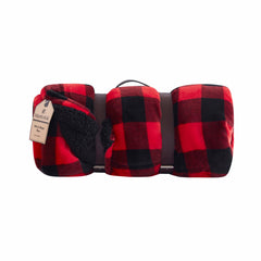 Buffalo Red and Black Reversible Velvet And Sherpa Throw Blanket - Ink and Latte