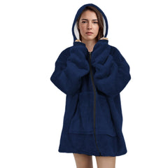 Oversized Zipper Blanket Hoodie - Ink and Latte