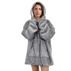 Oversized Zipper Blanket Hoodie - Ink and Latte