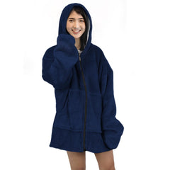 Oversized Zipper Blanket Hoodie - Ink and Latte