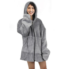 Oversized Zipper Blanket Hoodie - Ink and Latte