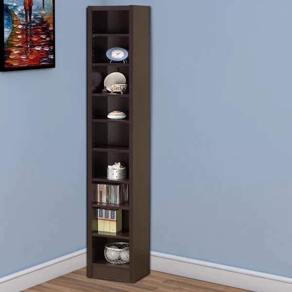 Glimmering Brown Narrow Wooden Bookcase - Ink and Latte
