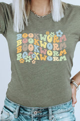 Book Worm Reading Floral School Fall Graphic Tee - Ink and Latte
