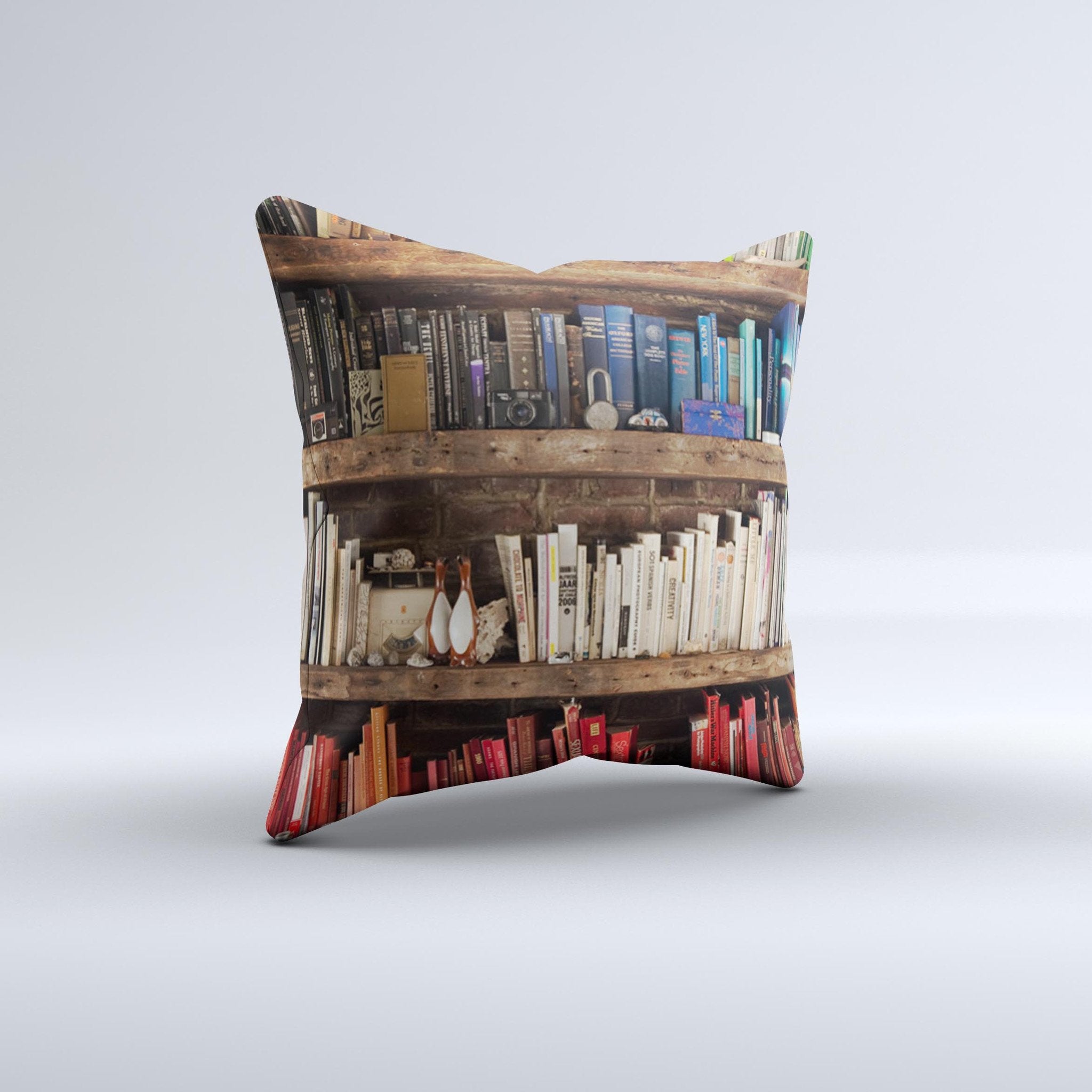 Vintage Bookcase V1 Ink-Fuzed Decorative Throw Pillow - Ink and Latte