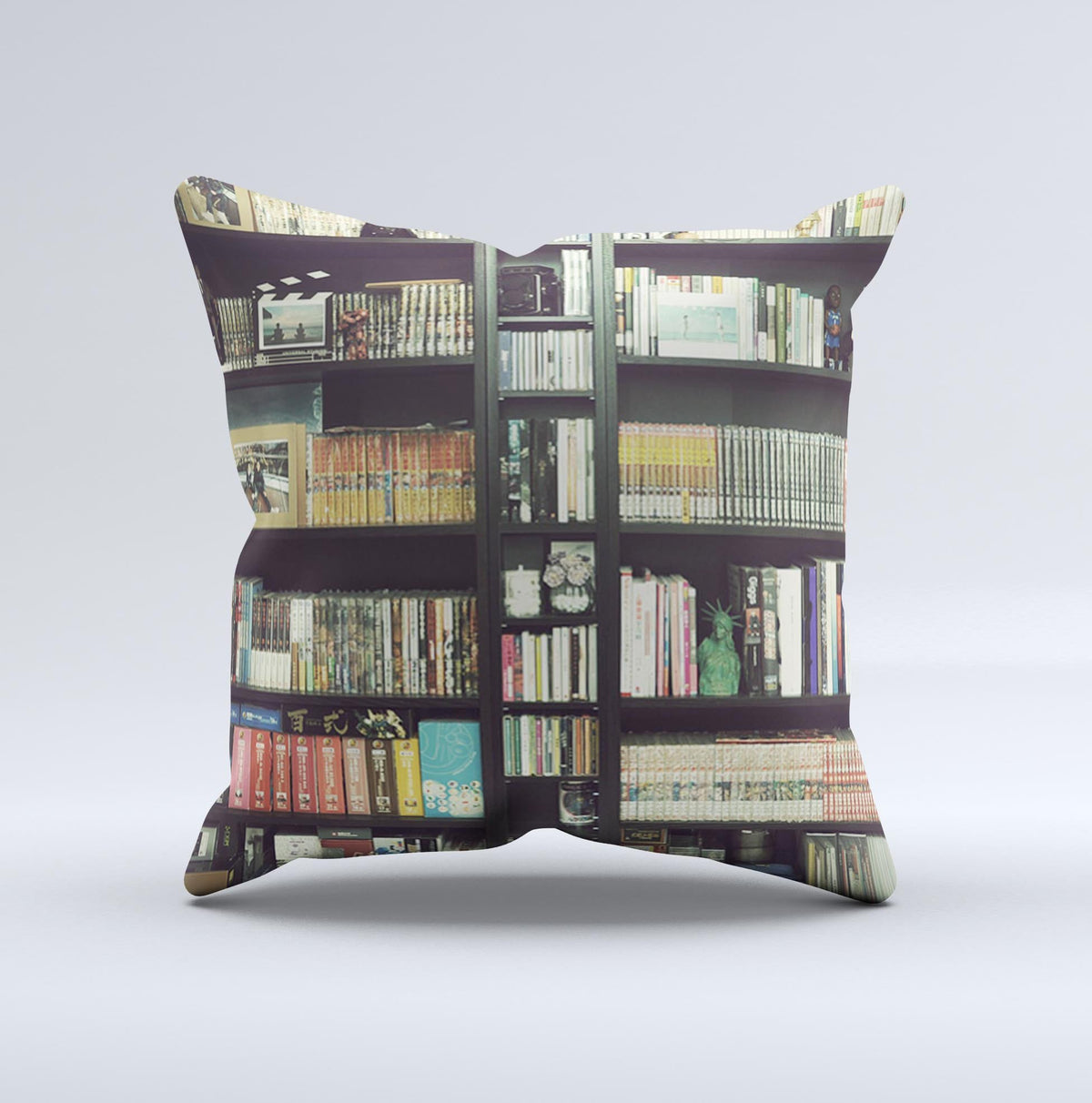 Vintage Bookcase V2  Ink-Fuzed Decorative Throw Pillow - Ink and Latte
