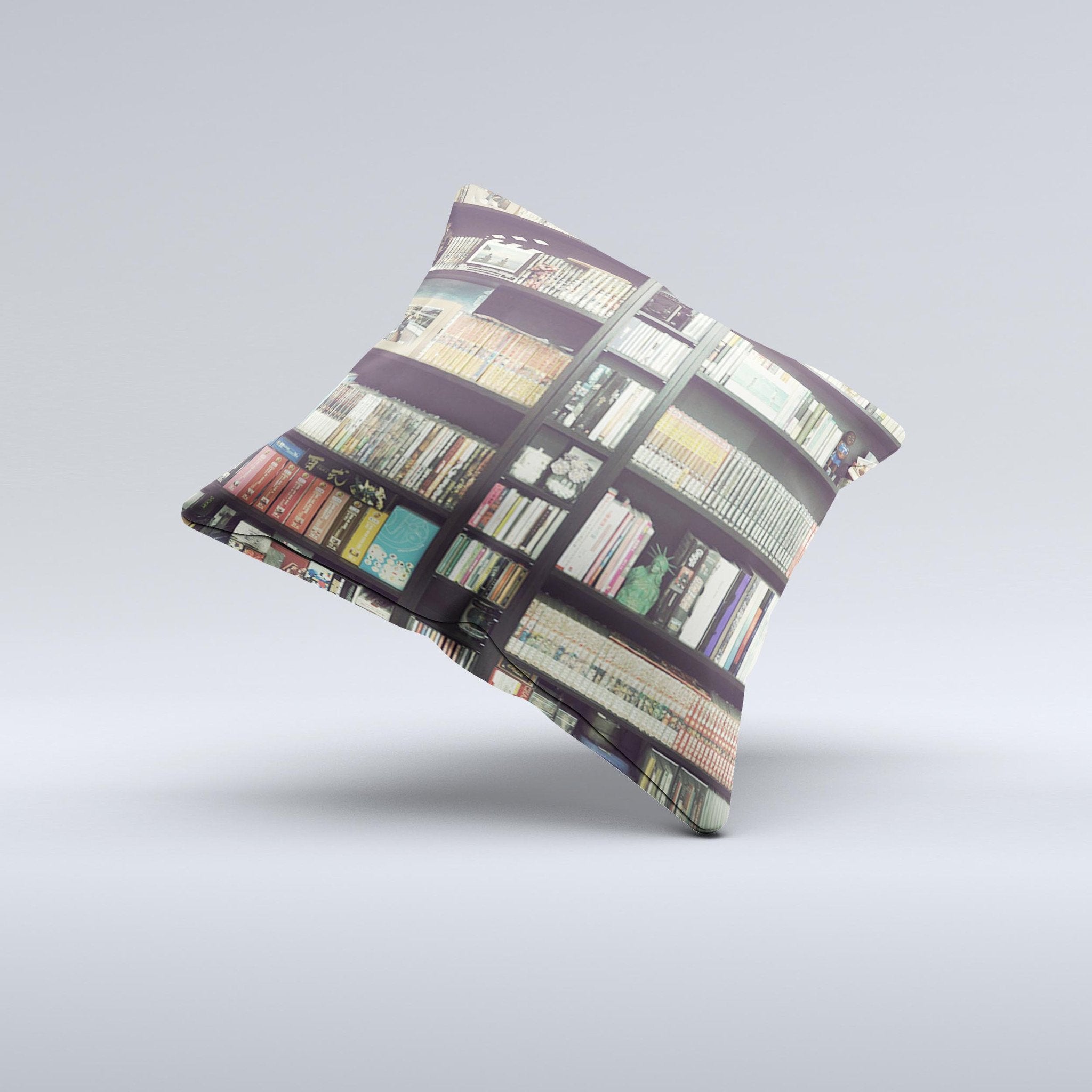 Vintage Bookcase V2  Ink-Fuzed Decorative Throw Pillow - Ink and Latte