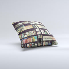Vintage Bookcase V2  Ink-Fuzed Decorative Throw Pillow - Ink and Latte