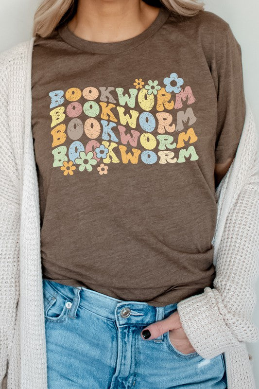 Book Worm Reading Floral School Fall Graphic Tee - Ink and Latte