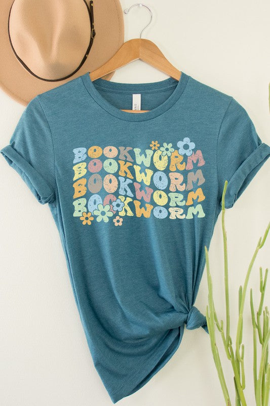 Book Worm Reading Floral School Fall Graphic Tee - Ink and Latte