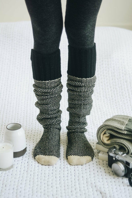 Cozy Ribbed Knit Lounge Socks - Ink and Latte