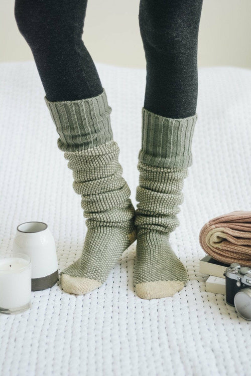 Cozy Ribbed Knit Lounge Socks - Ink and Latte