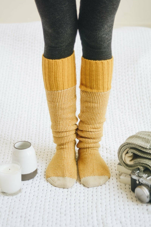 Cozy Ribbed Knit Lounge Socks - Ink and Latte