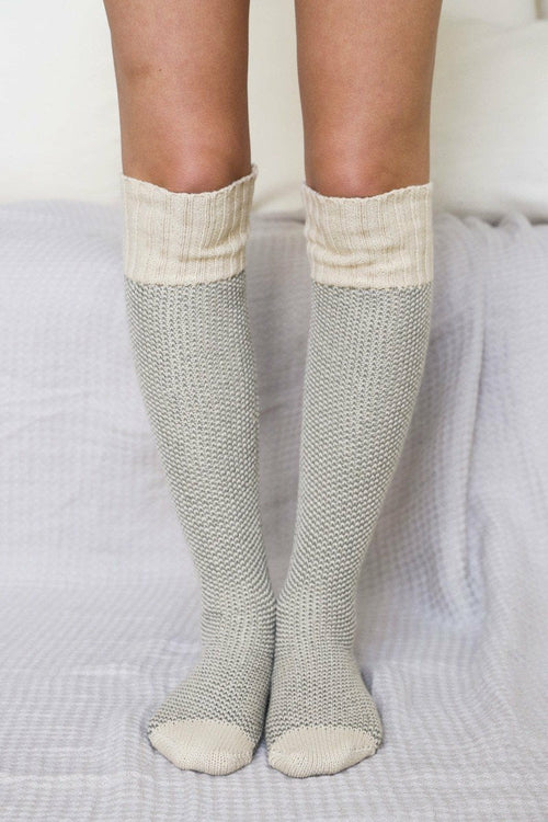 Cozy Ribbed Knit Lounge Socks - Ink and Latte