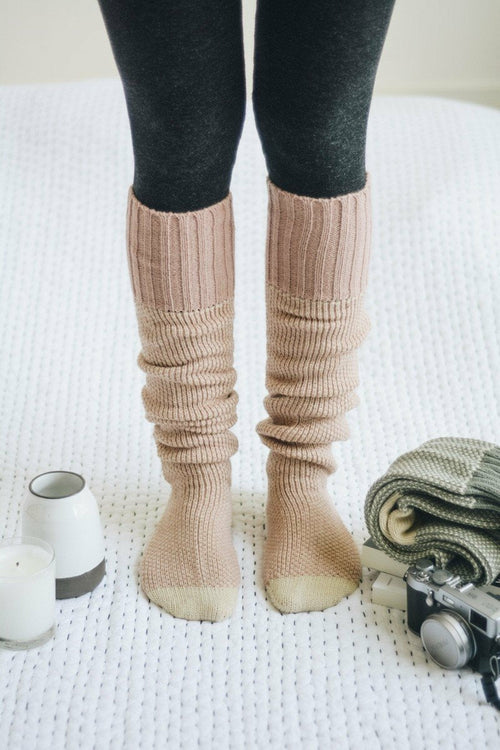 Cozy Ribbed Knit Lounge Socks - Ink and Latte