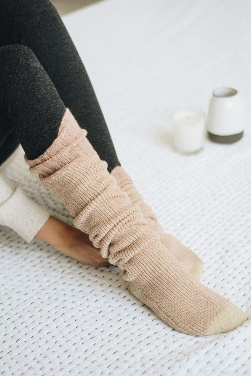 Cozy Ribbed Knit Lounge Socks - Ink and Latte