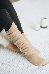 Cozy Ribbed Knit Lounge Socks - Ink and Latte