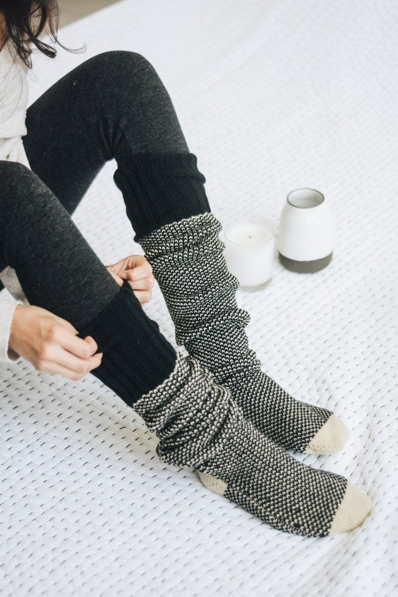 Cozy Ribbed Knit Lounge Socks - Ink and Latte